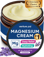 Venture Pal magnesium lotion bottle shows daily muscle relaxation and skin hydration