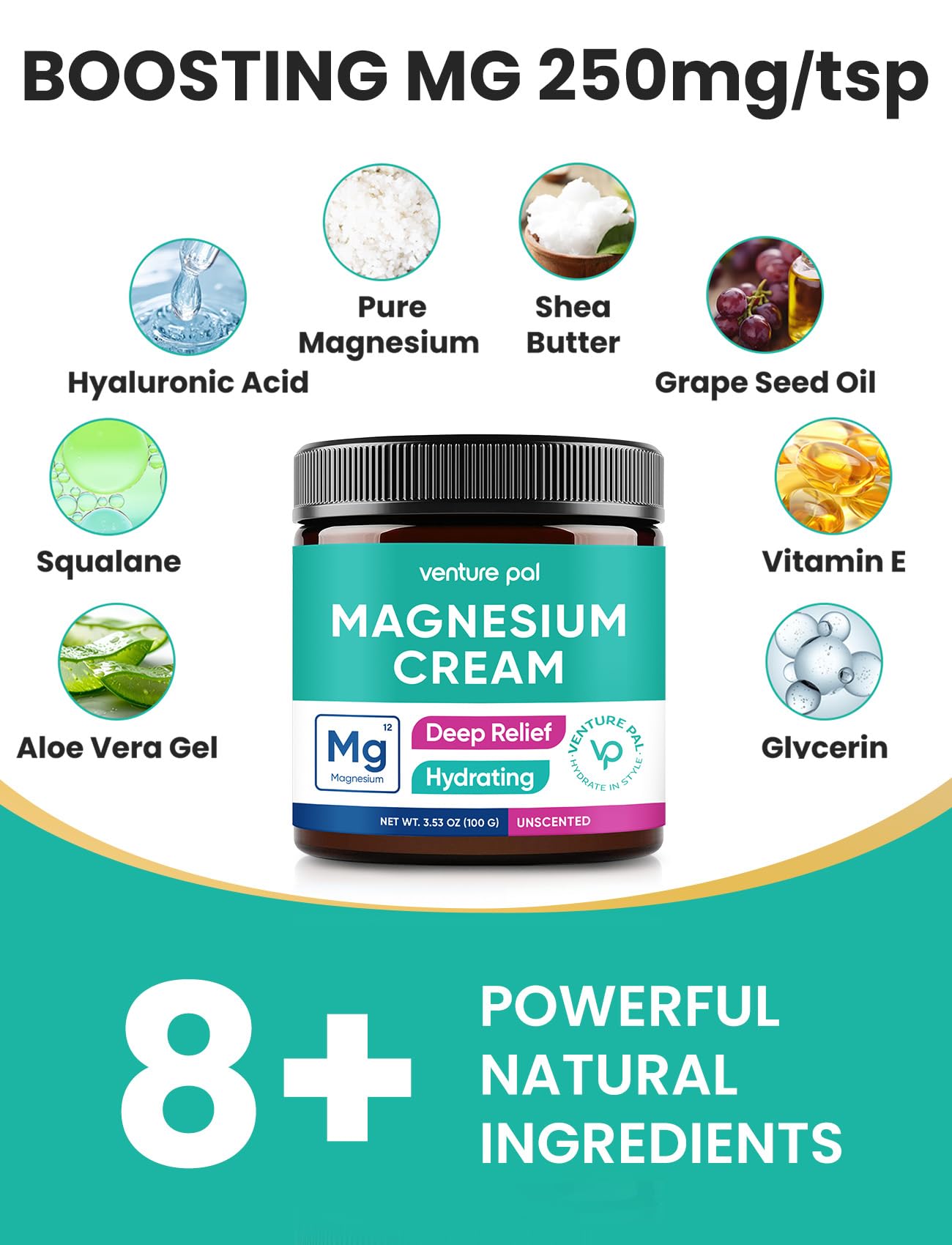 Venture Pal magnesium lotion applied on skin after workouts for recovery and comfort.