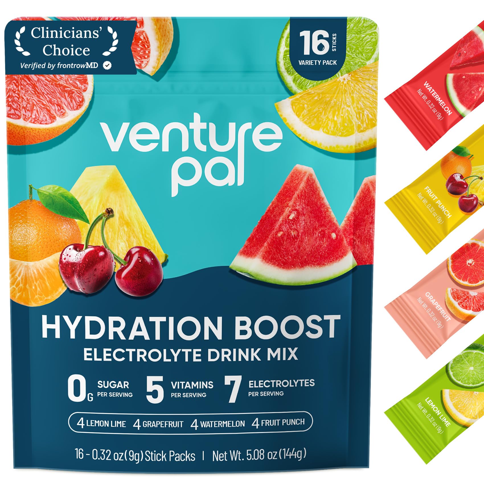 Venture Pal sugar-free electrolyte packets for fast hydration on the go.