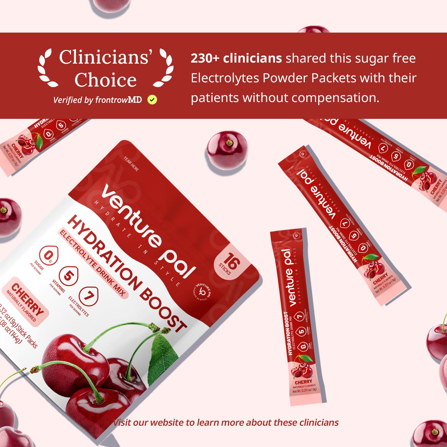 Travel-friendly Venture Pal electrolyte packets in a compact pack.