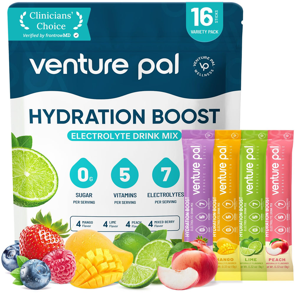 Venture Pal sugar-free electrolyte powder stick for easy hydration on the go.