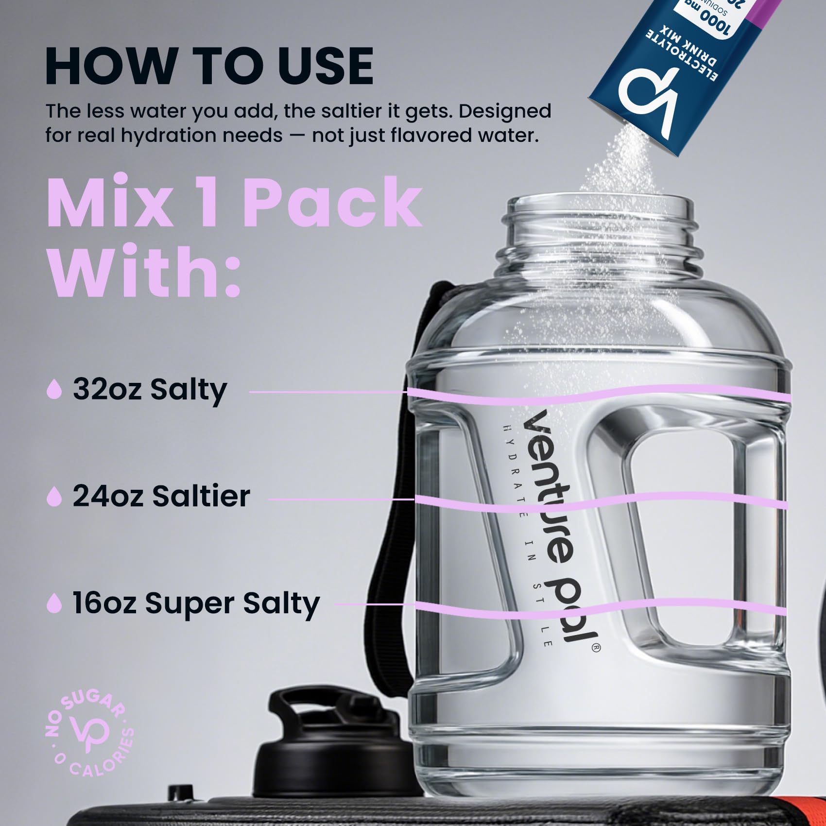 Venture Pal zero-calorie hydration packets without sugar