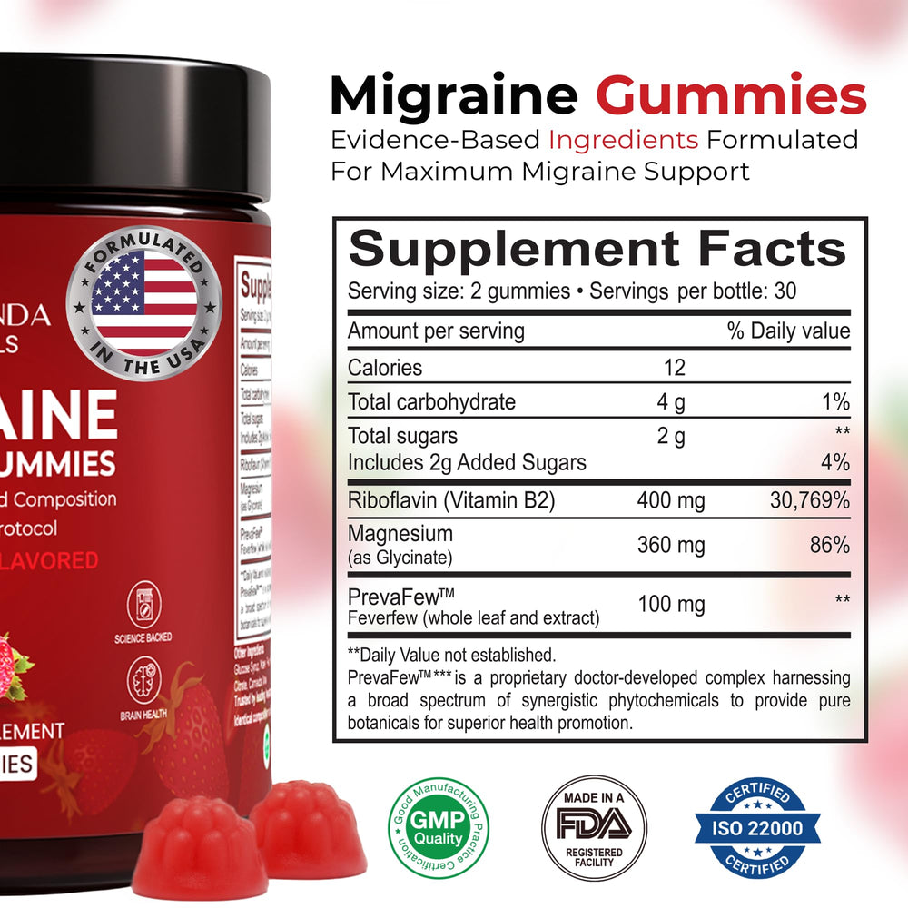 Veralinda Naturals Migraine Gummies feverfew leaf image signals traditional neurovascular support.