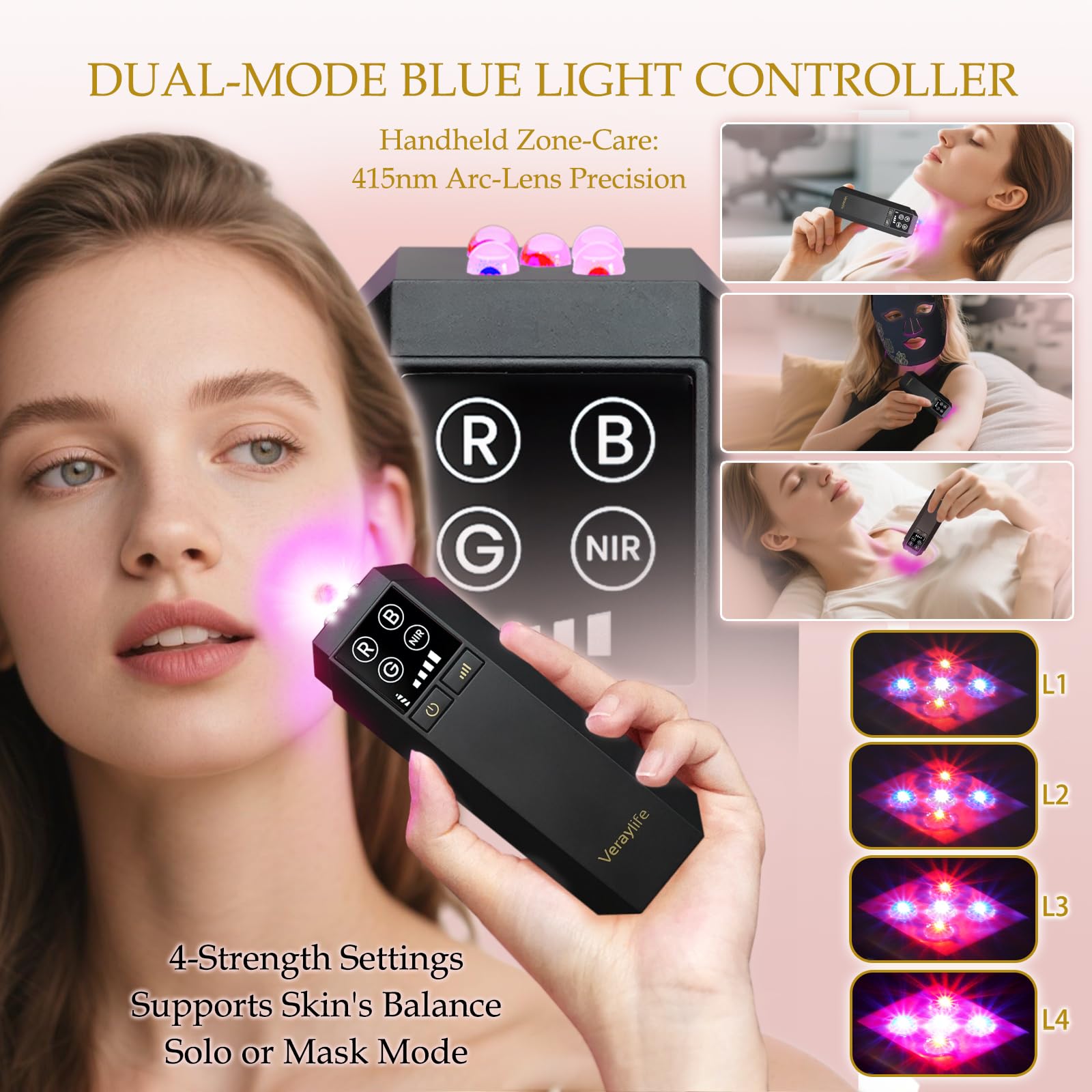 Veraylife near infrared 850nm mode emphasizes gentle, deeper light treatment