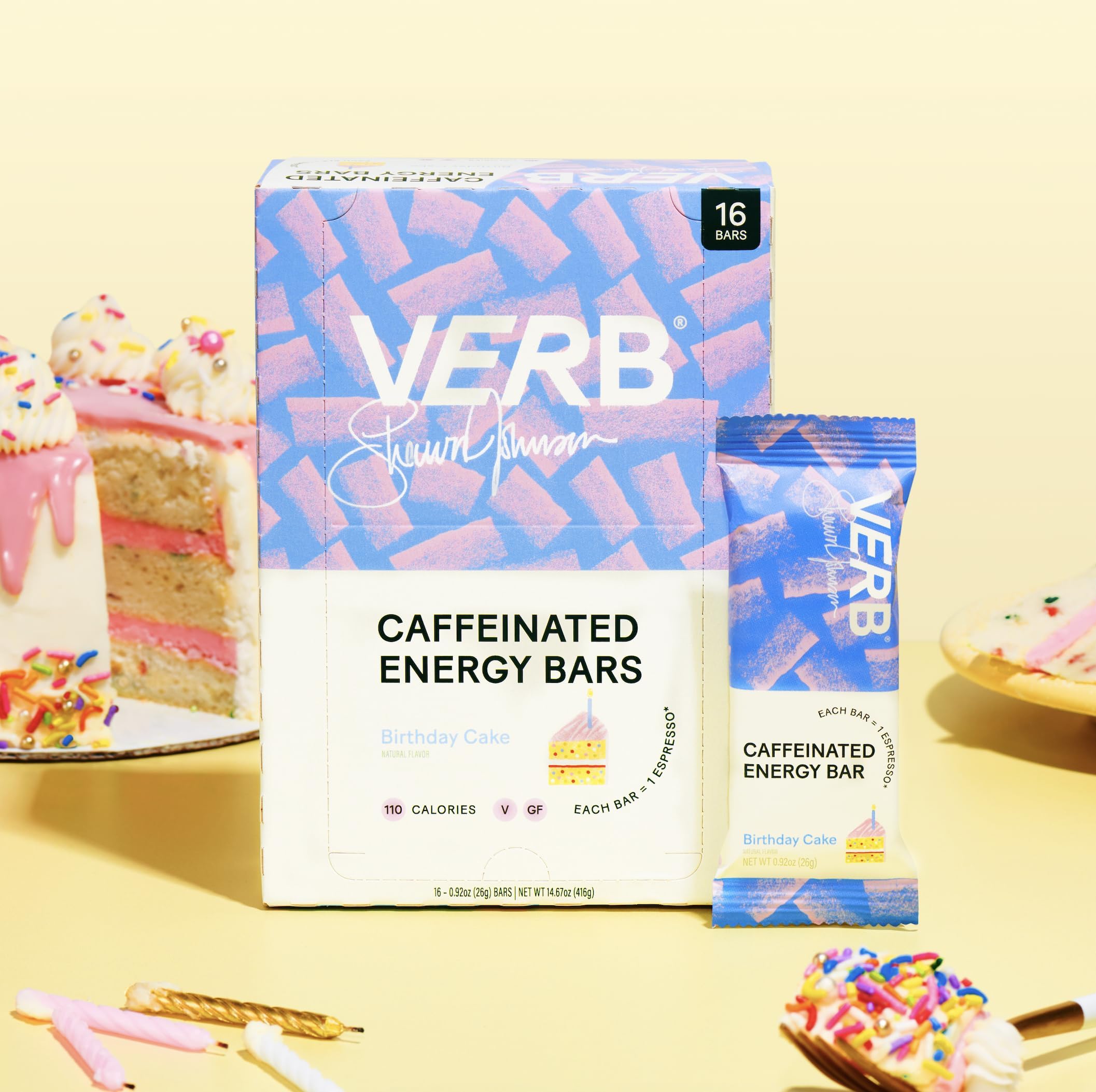 Nutrition panel highlights 110 calories and 80 mg caffeine per bar