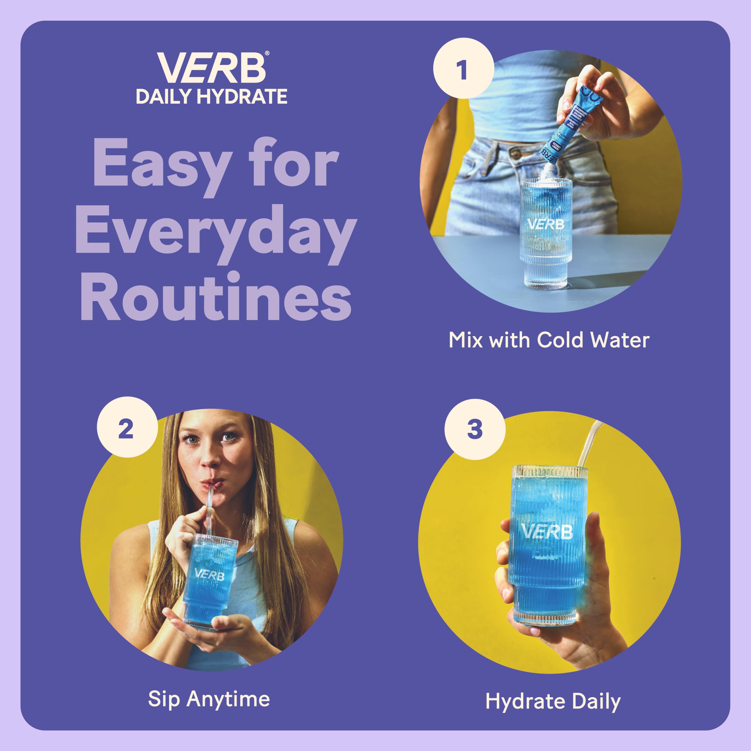 Verb Daily Hydrate coconut-water base powder in glass for natural electrolytes