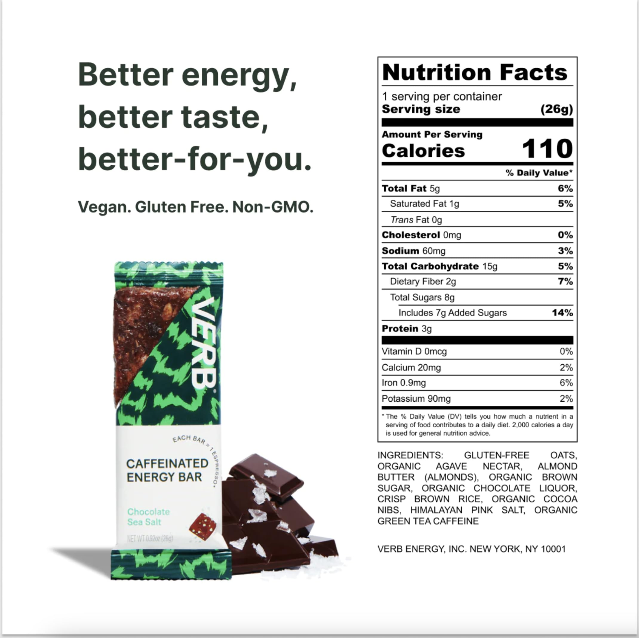 Verb Energy Bar close-up Chocolate Sea Salt highlights rich cocoa and sea salt balance.
