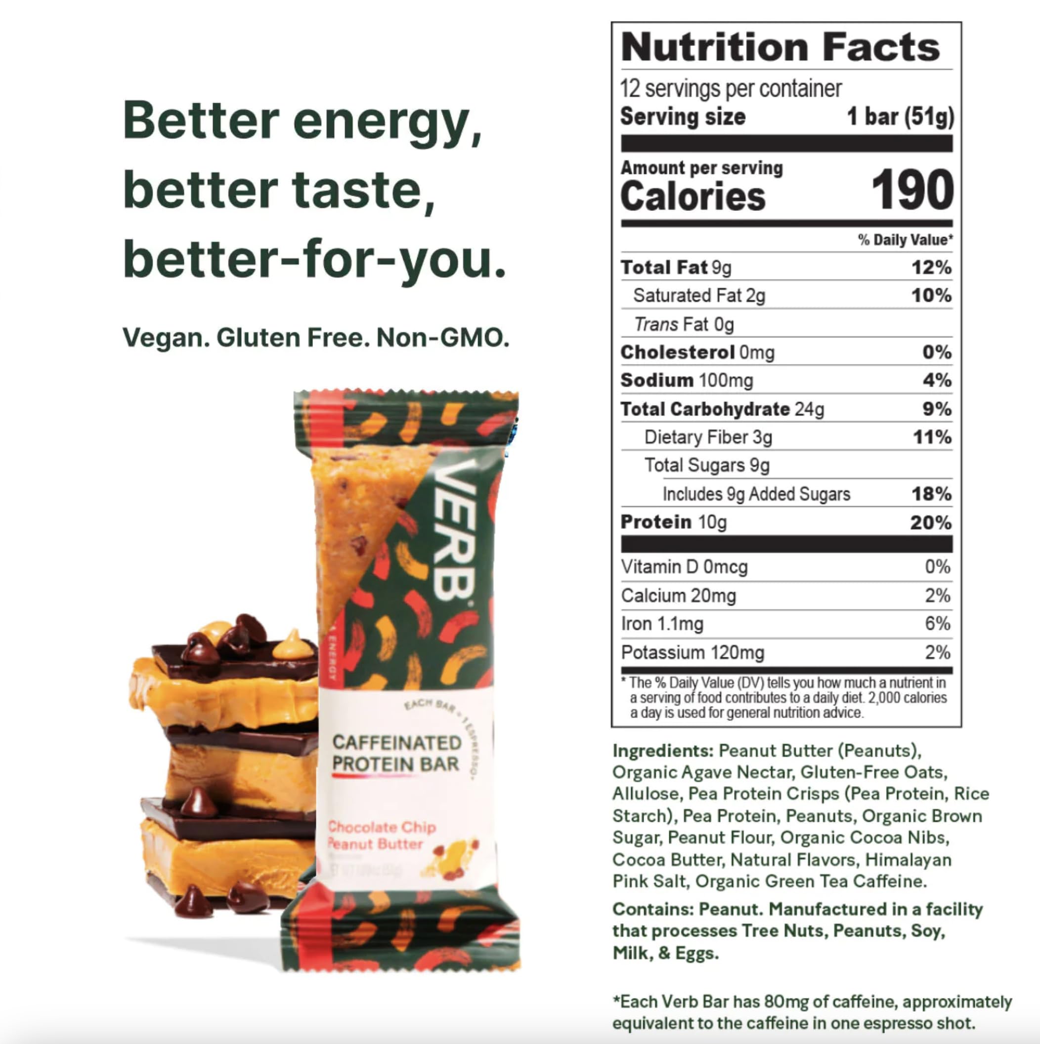 Verb Energy Bar pack of 12 packaging highlights convenient, portable vegan snack