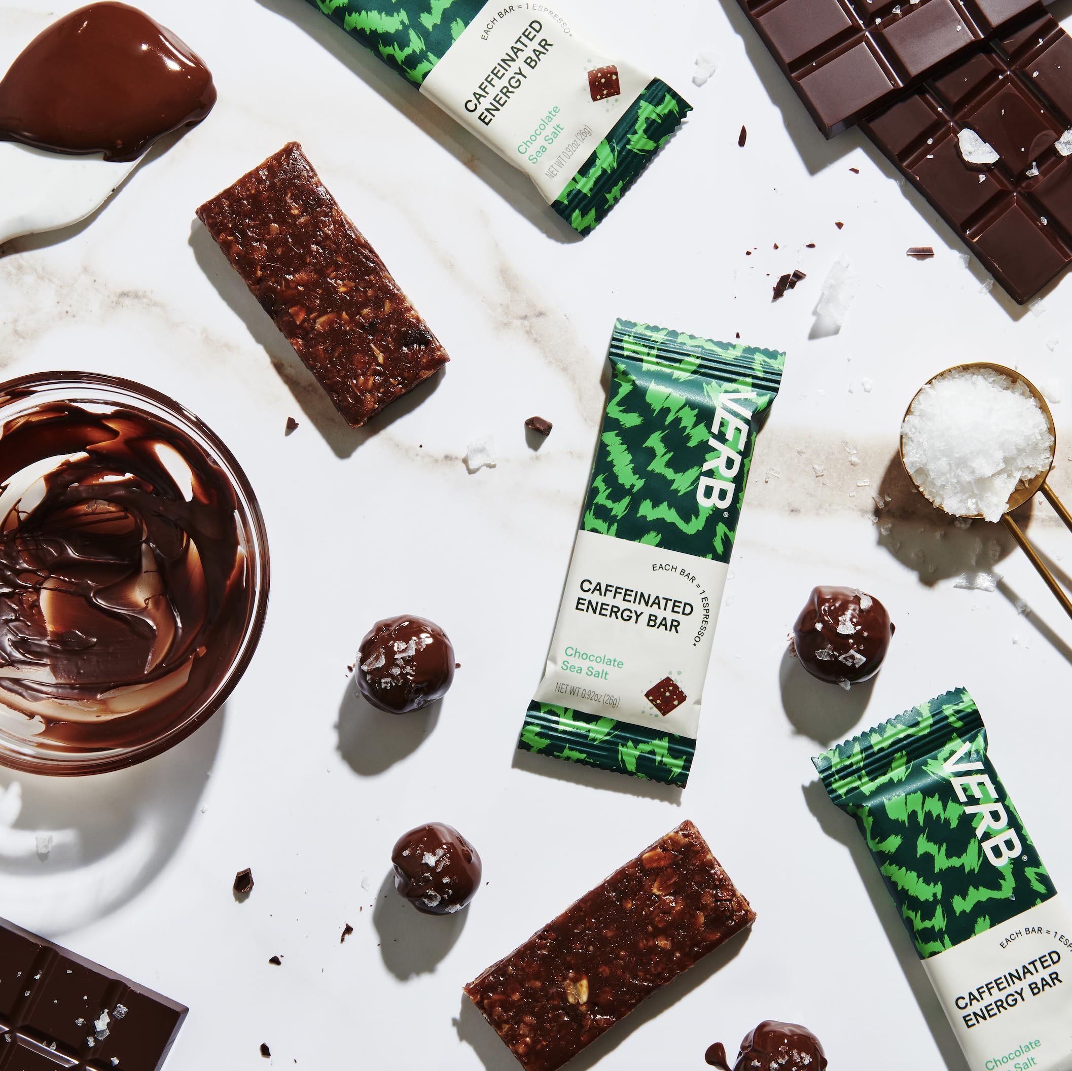 Verb Energy Bar Chocolate Sea Salt serving suggestion for quick caffeinated focus.