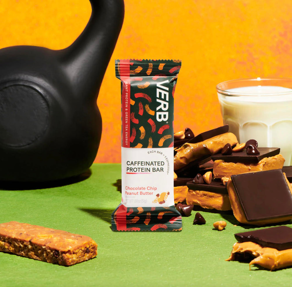 Verb Energy Bar soft chewy texture close-up with almond butter and chocolate chips