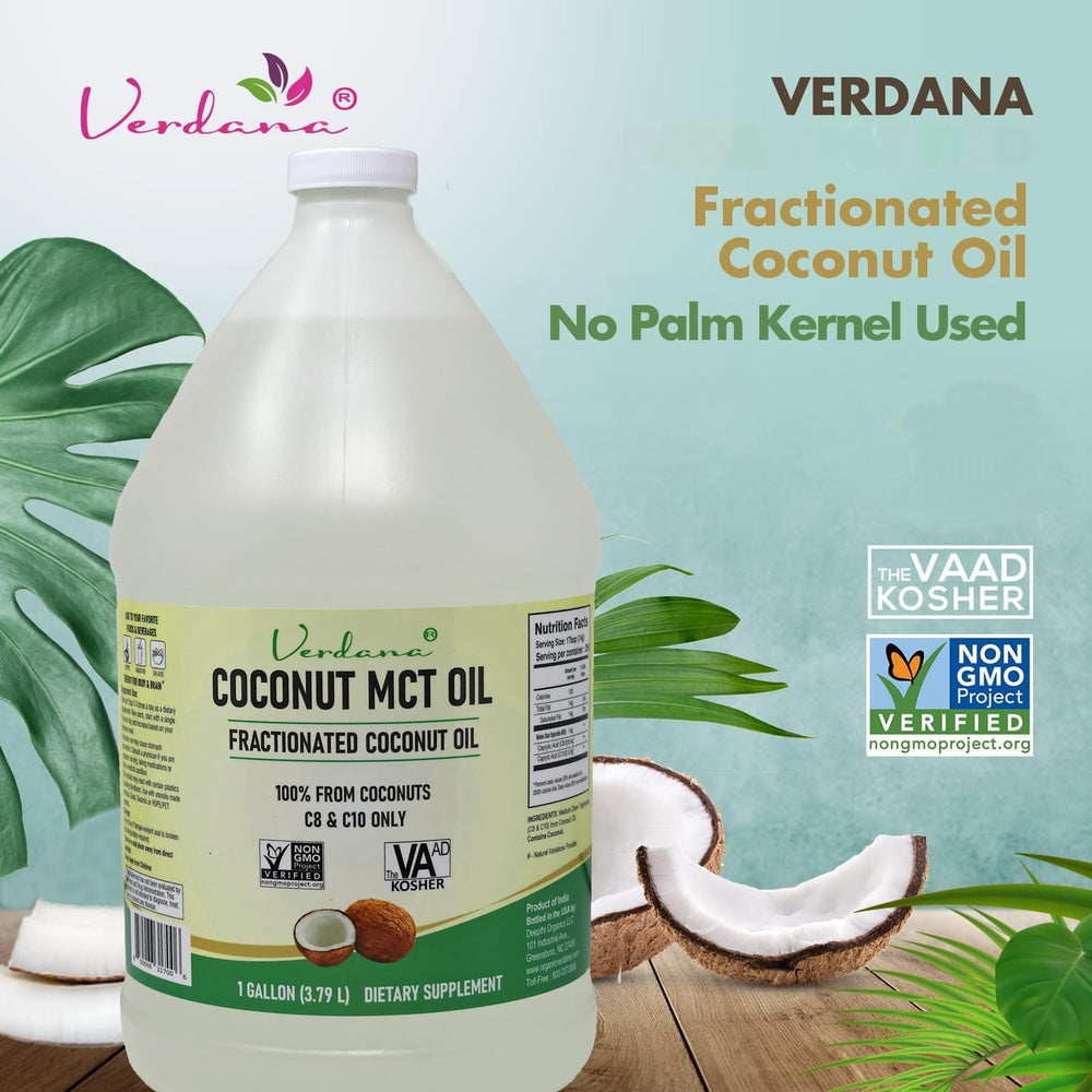Verdana Coconut MCT Oil label graphic shows non-GMO and kosher certifications.