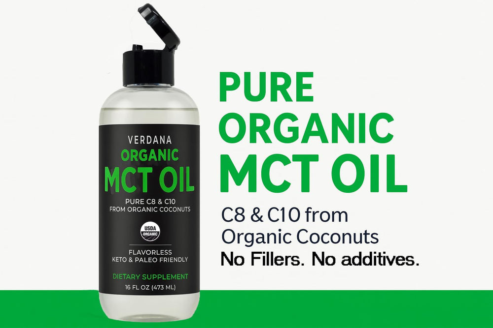 Verdana Organic MCT Oil pour demonstrates easy blending into drinks.