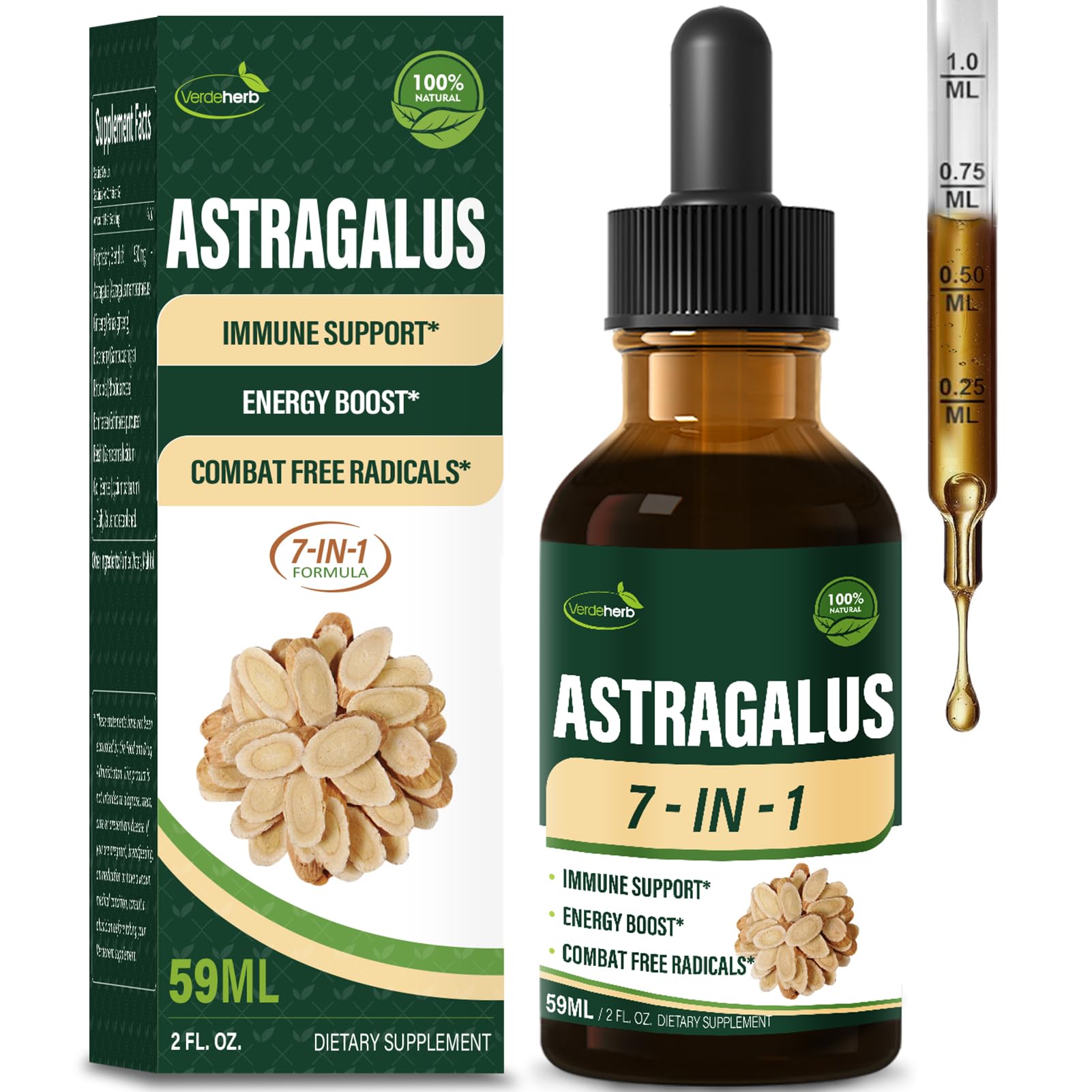 Verdeherb Astragalus drops bottle promotes immune wellness.