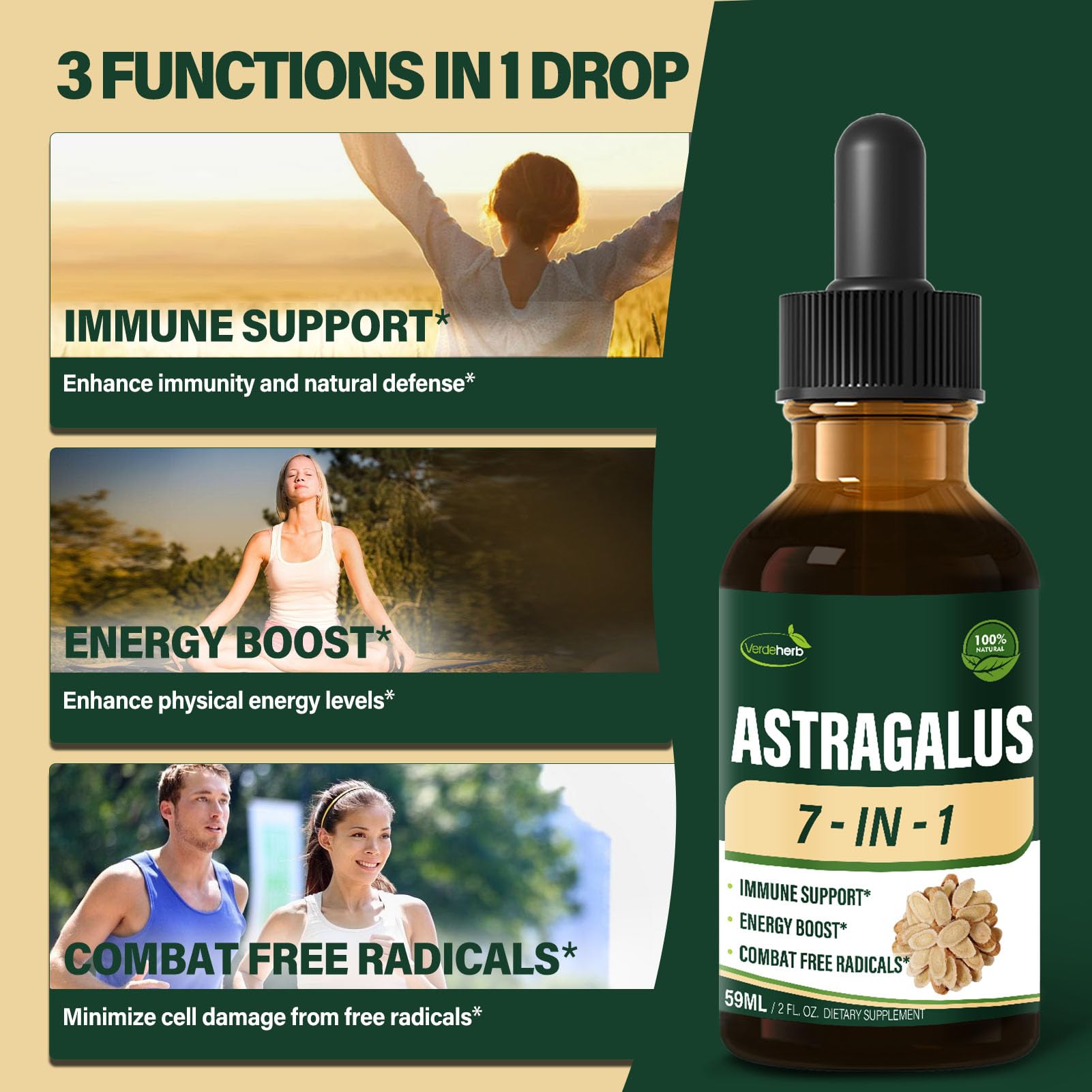Verdeherb Astragalus drops dropper enables easy daily dosing.
