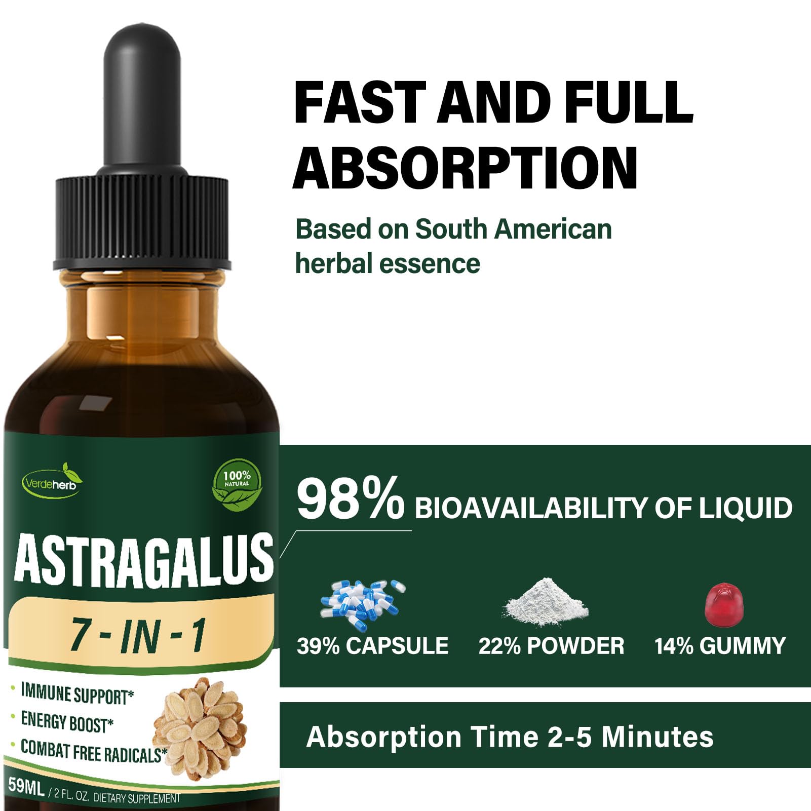 Verdeherb label shows vegan, non-GMO, alcohol-free formula.