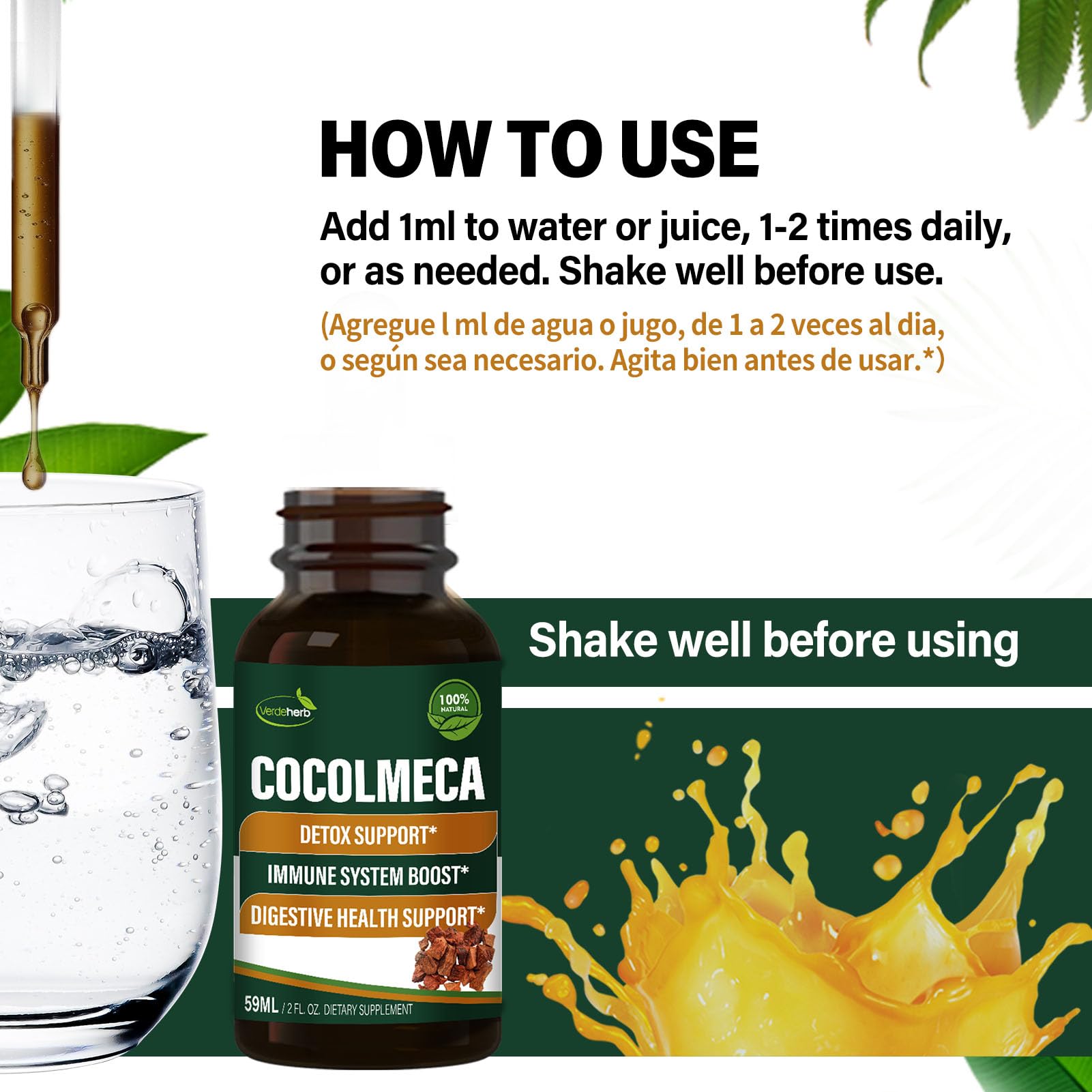 Verdeherb Cocolmeca drops in water demonstrate fast absorption
