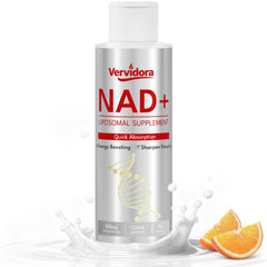 Vervidora liposomal NAD+ bottle being poured for easy daily energy support.