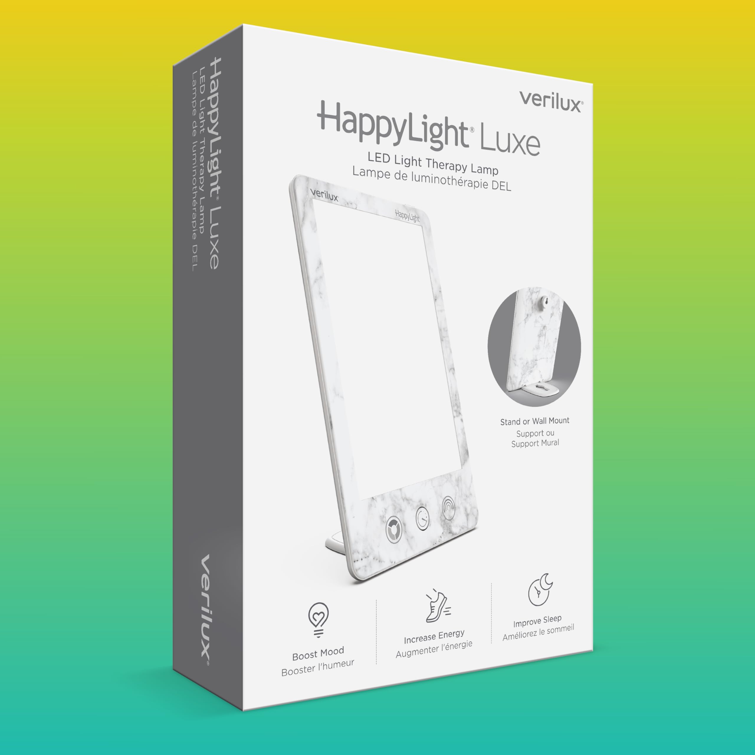 Verilux HappyLight Luxe wall mount demonstrates space-saving setup.