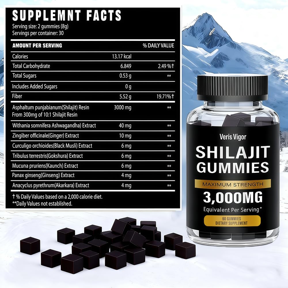 Veris Vigor Shilajit Gummies packaging box in hand.