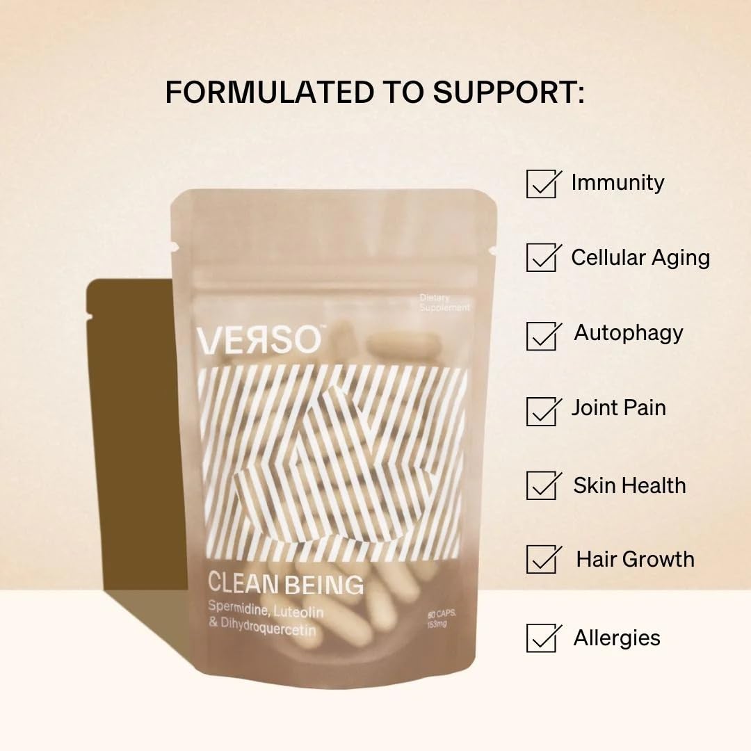 Verso Clean Being label details luteolin and dihydroquercetin in plant based formula