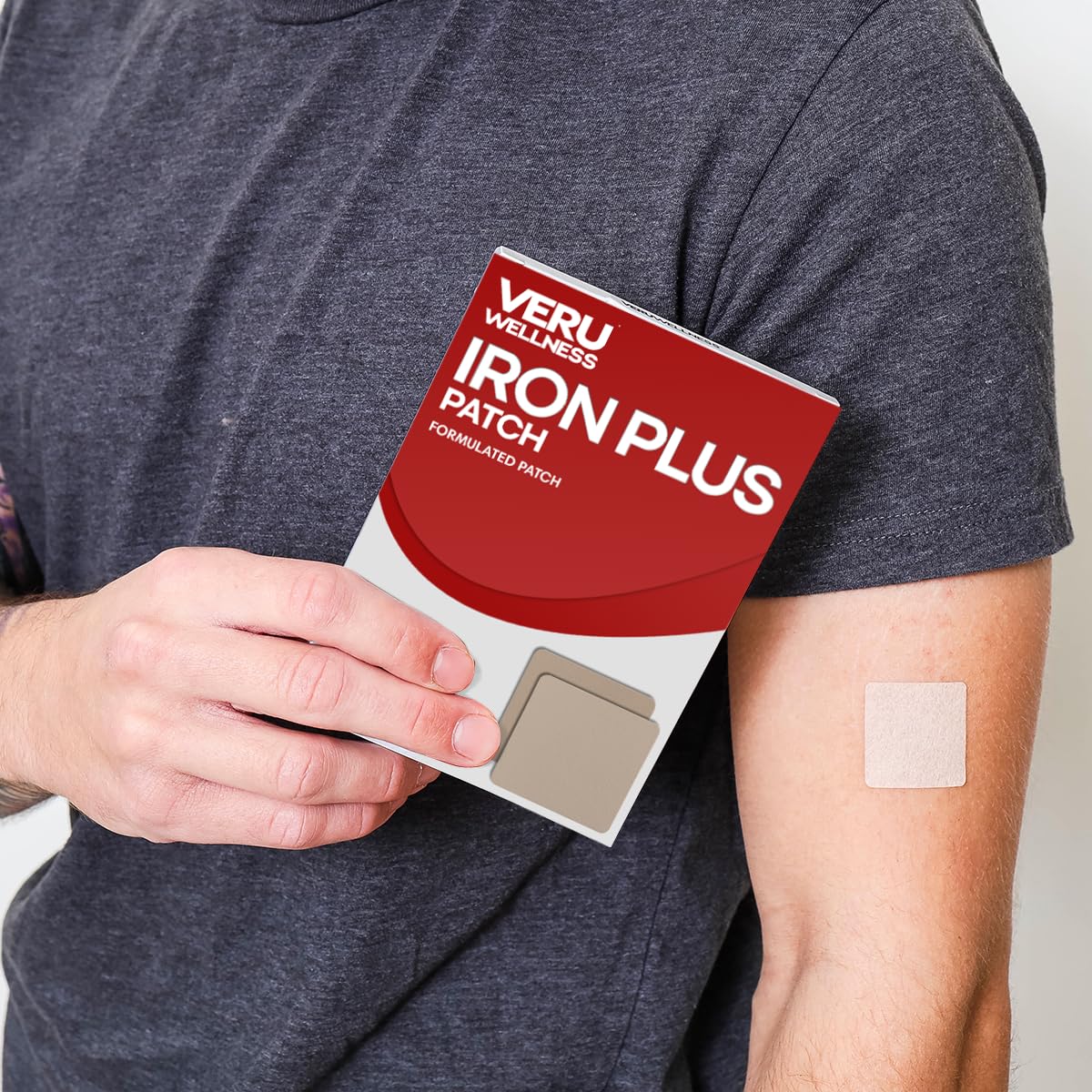Close-up of Veru Wellness Iron Plus patch texture and adhesive