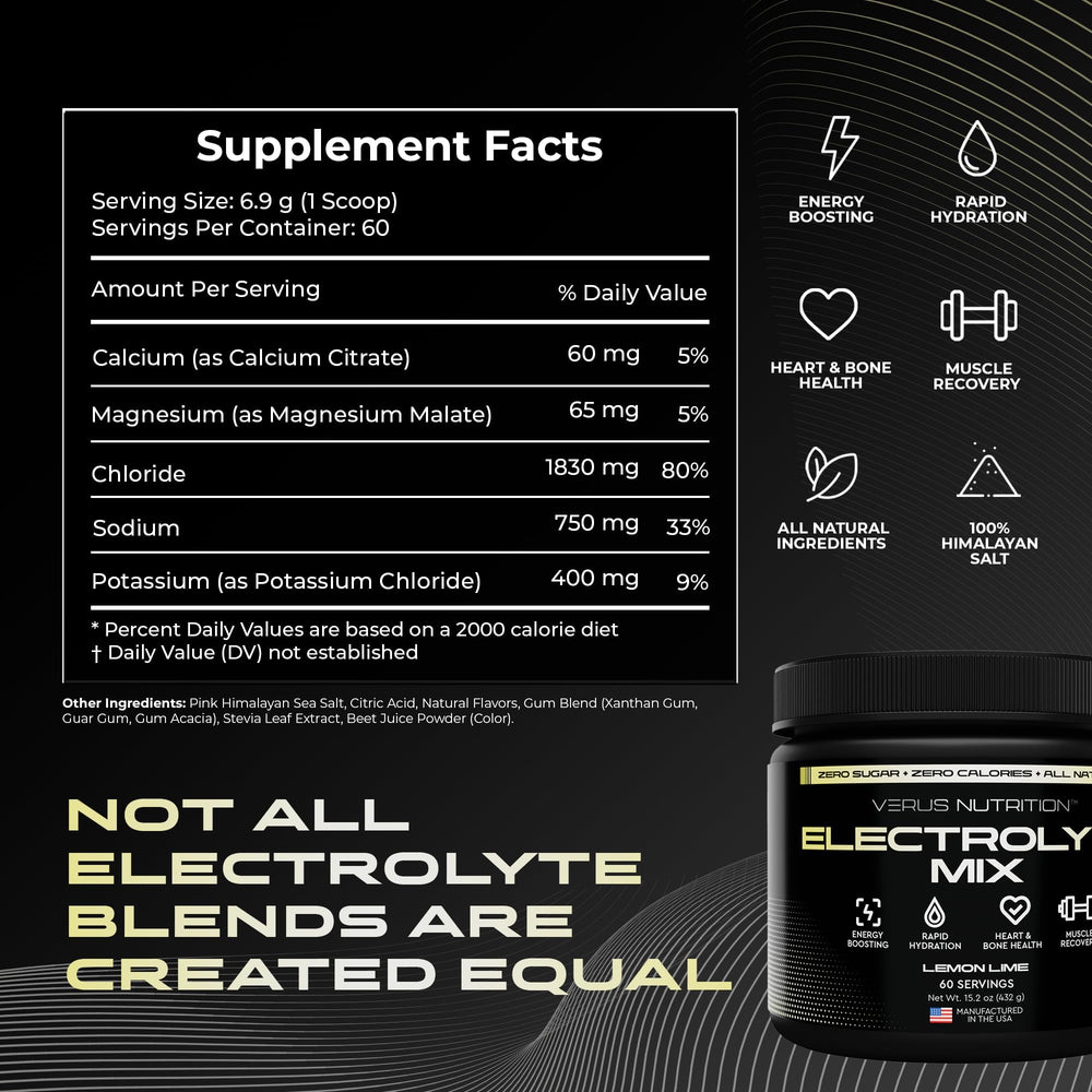 VERUS NUTRITION electrolytes powder mixing-glass scene shows quick hydration during workouts.