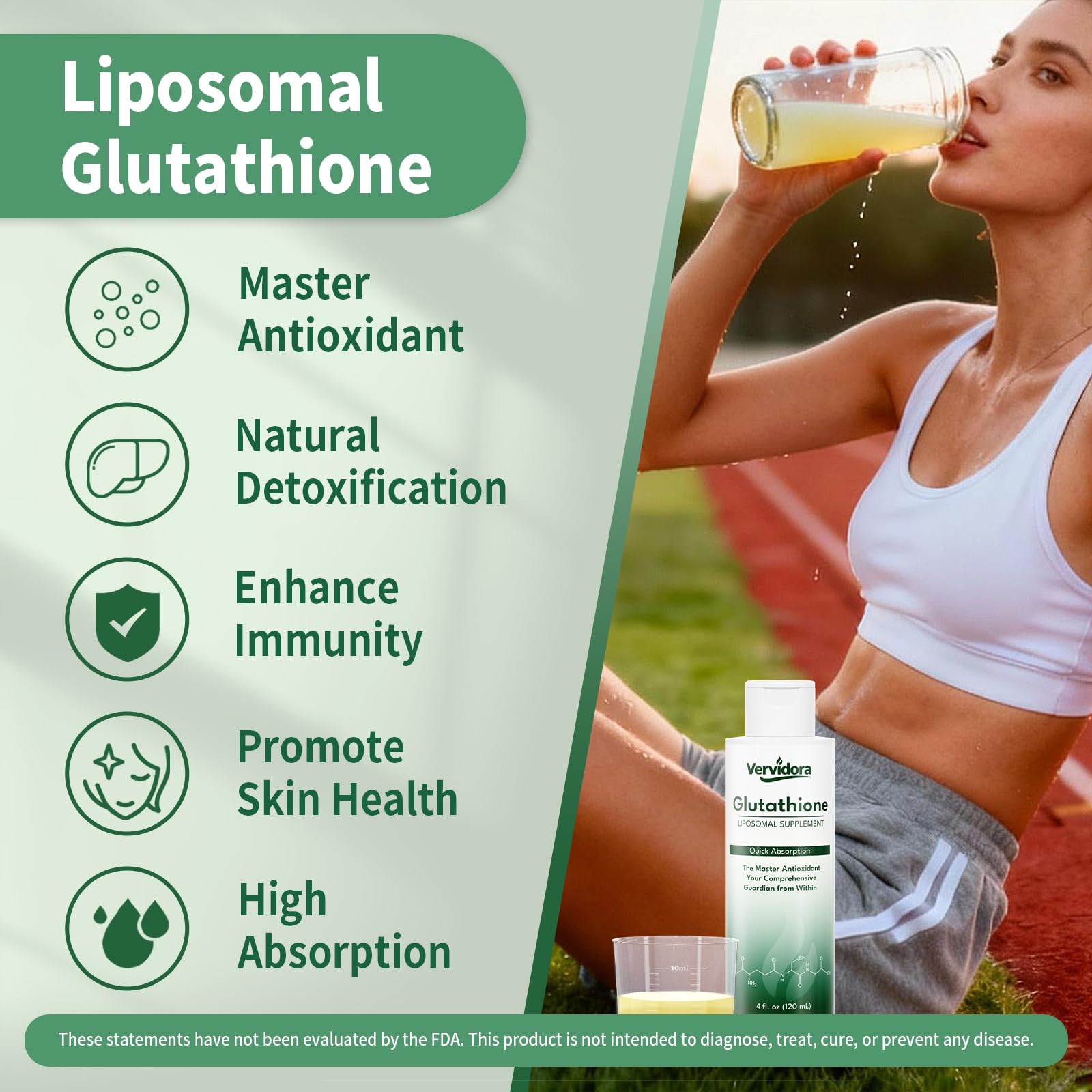Vervidora Liposomal Glutathione label highlights vegan, GMO-free formula.