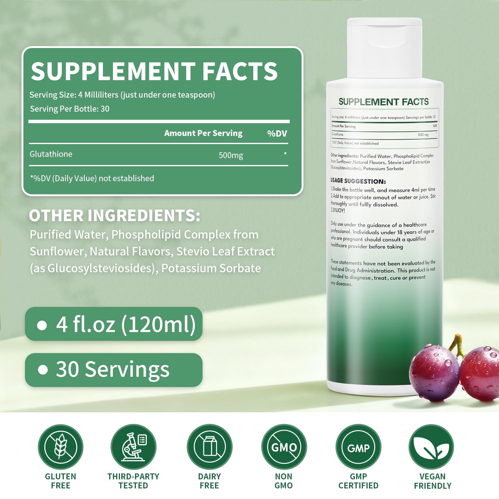 Vervidora Liposomal Glutathione measuring cup shows exact serving size.