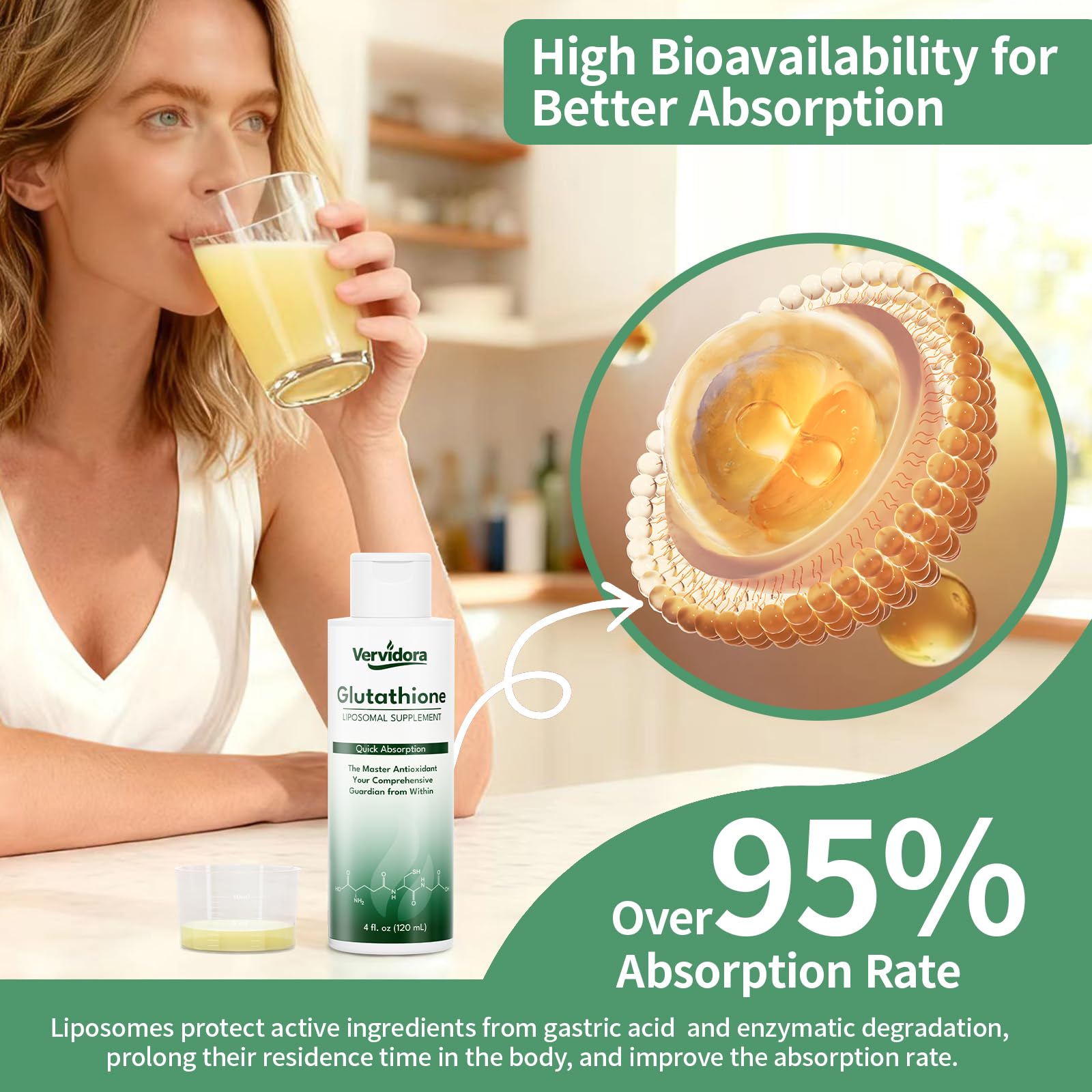 Vervidora Liposomal Glutathione packaging box on clean surface.