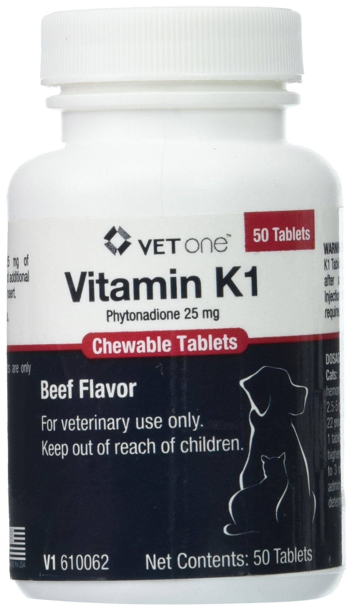 Vet One Vitamin K1 chewables bottle with beef flavor supports follow-up therapy after injections for dogs and cats