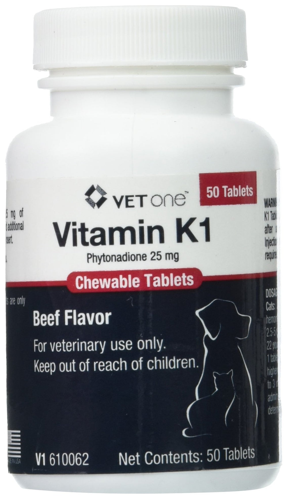 Vet One Vitamin K1 chewables bottle with beef flavor supports follow-up therapy after injections for dogs and cats