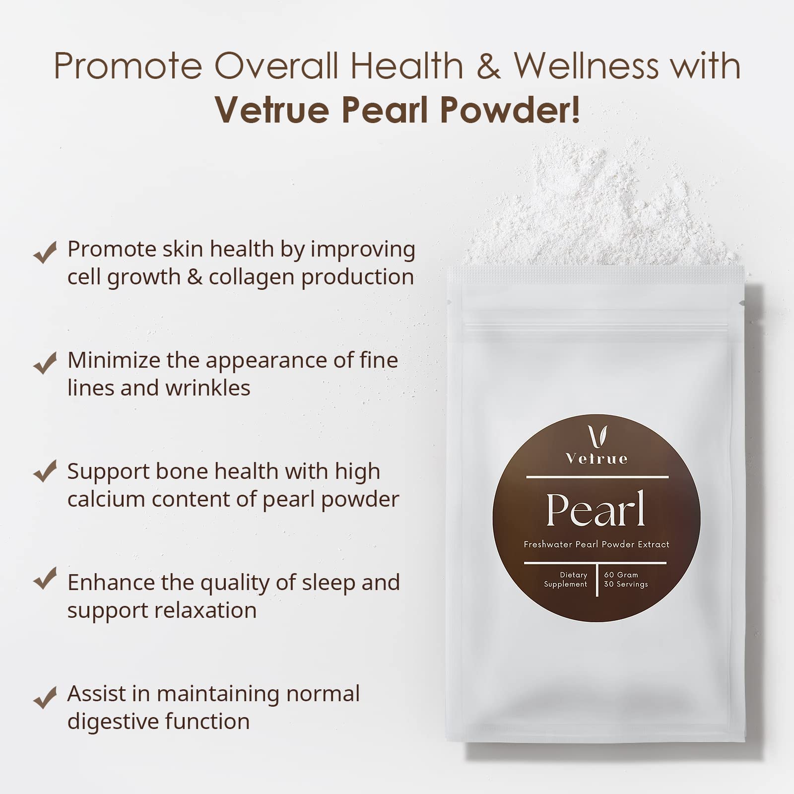 Vetrue Freshwater Pearl Powder packaging bag for easy daily servings
