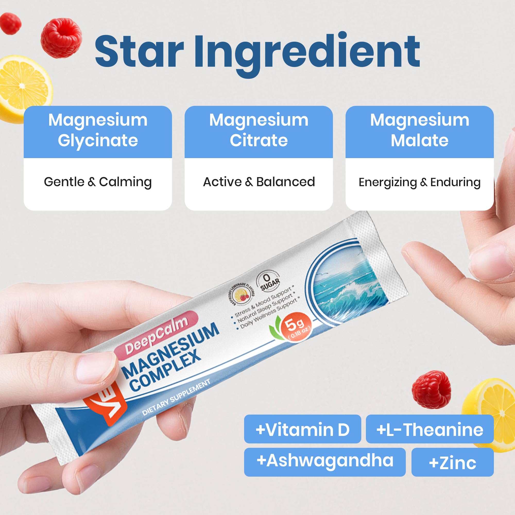 VEV Ashwagandha and L-Theanine ingredients close-up for calm support.