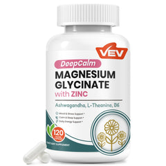 VEV DeepCalm bottle front shows branding for daily balance and calm support.