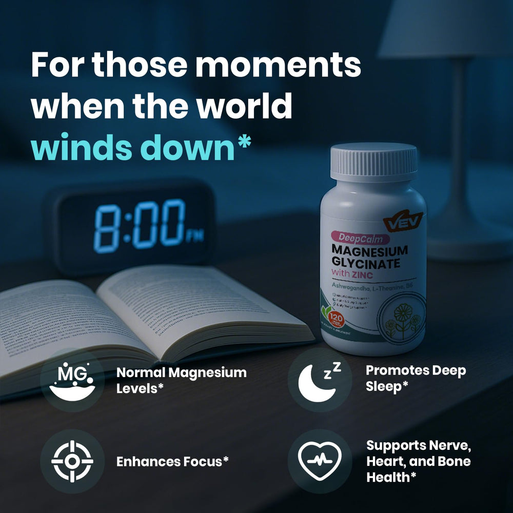 VEV DeepCalm bottle pour demonstrates convenient daily dosing routine.