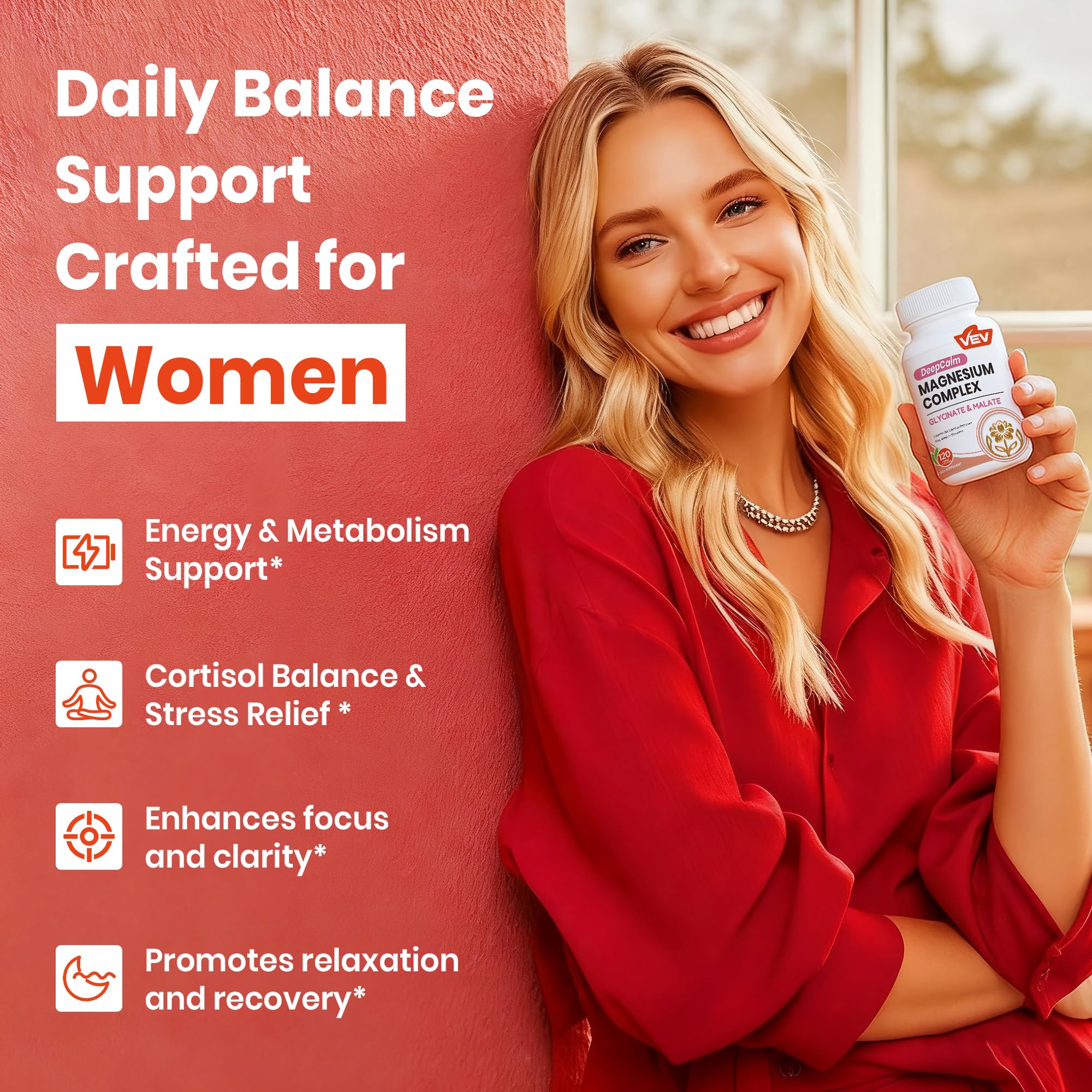VEV DeepCalm capsules-closeup highlighting gentle, stomach-friendly magnesium in vegan capsules