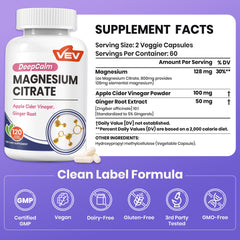 VEV DeepCalm capsules closeup highlights easy-to-swallow vegan capsules.