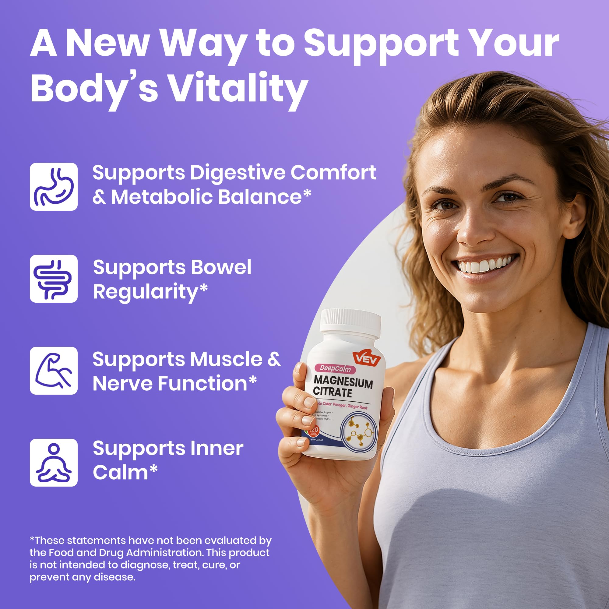 VEV DeepCalm ingredients visual features apple cider vinegar and ginger for gentle comfort.