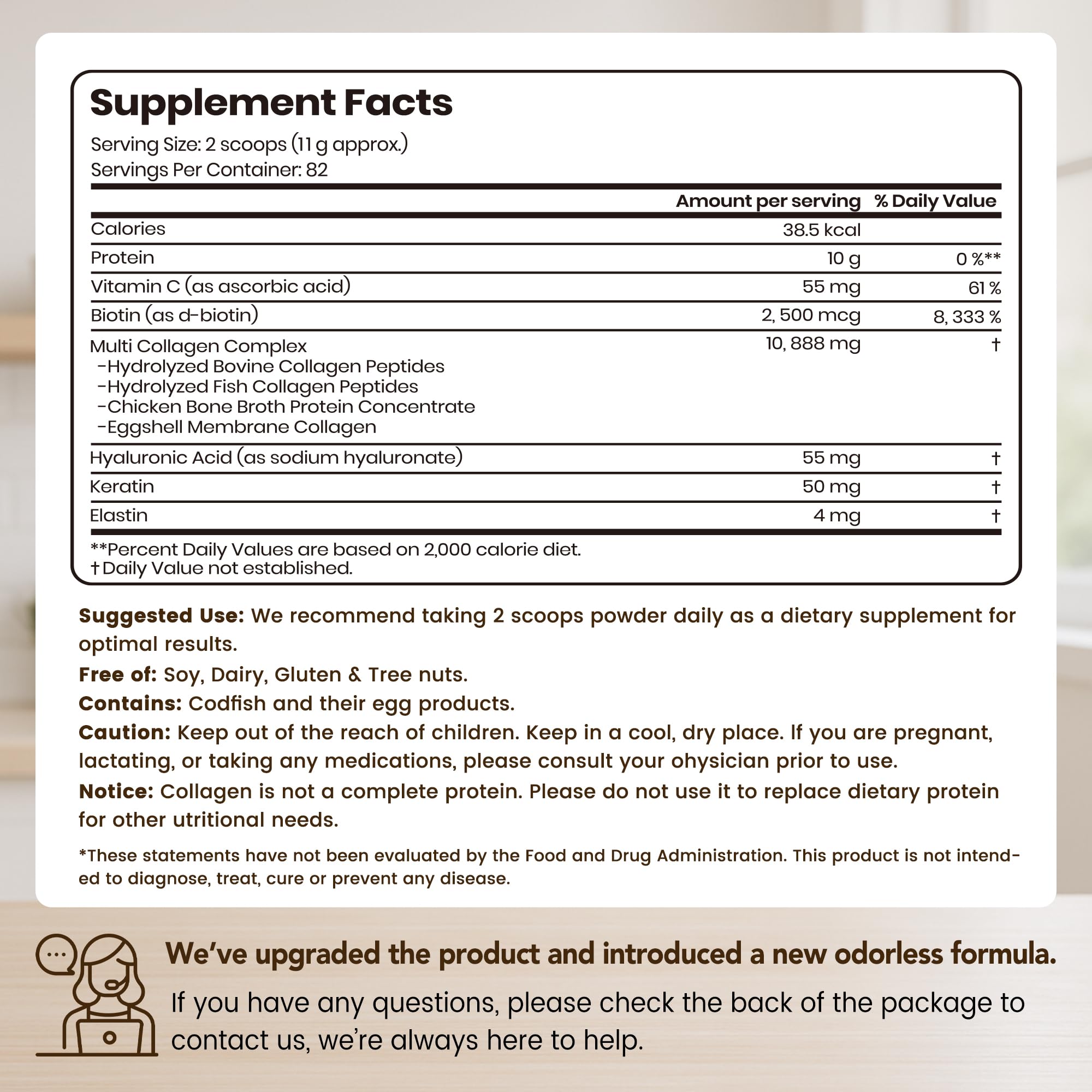 VEV Multi Collagen jar with scoop emphasizes convenient daily dosing.
