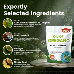 VEV Organic oregano oil blend with moringa and black seed oil for natural support