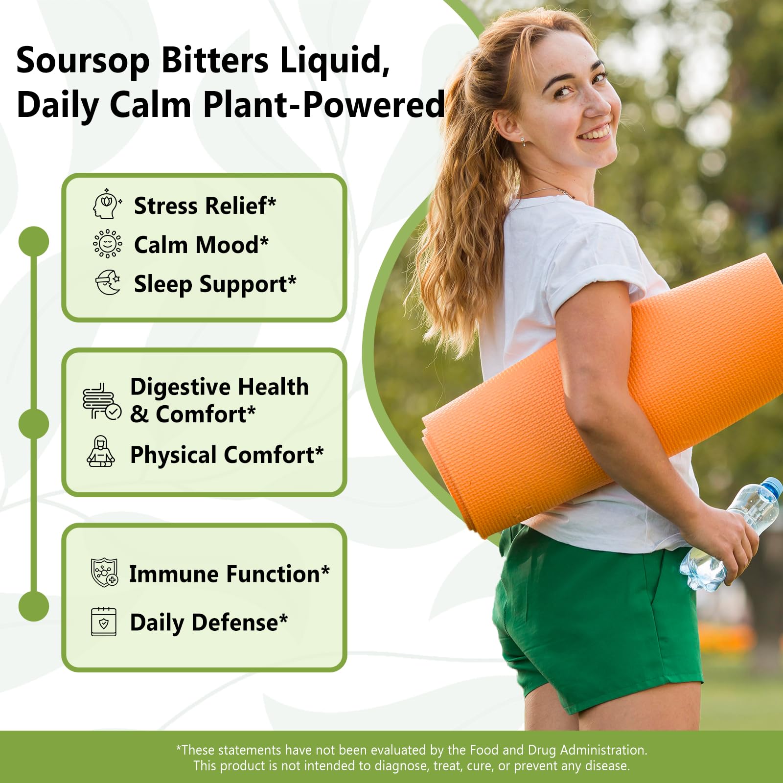 VEV Soursop Bitters ingredients spread, featuring black seed, moringa, soursop and herbs.
