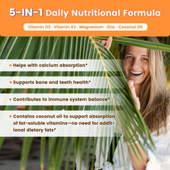 Coconut oil carrier in VEV supplement aiding absorption of fats