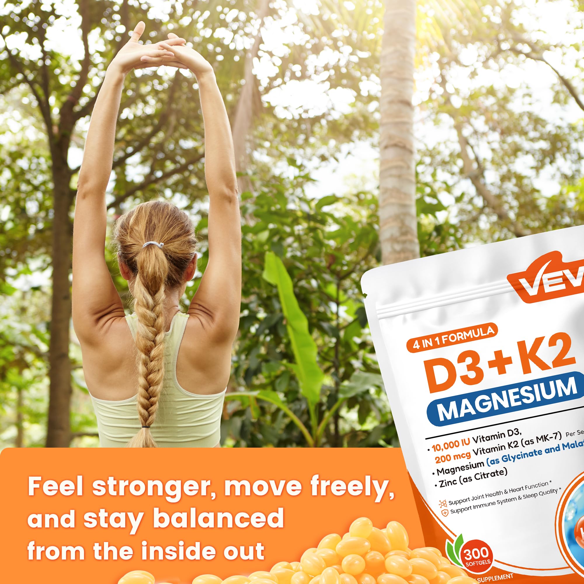 VEV vegan-friendly D3 K2 magnesium supplement for daily use