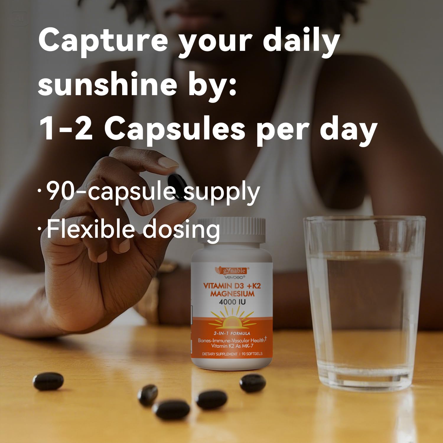Vevoec bottle on shelf suggests reliable daily health support.