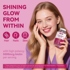 Vevoec Gynable Biotin Gummies pour shows natural raspberry flavor for a daily routine.