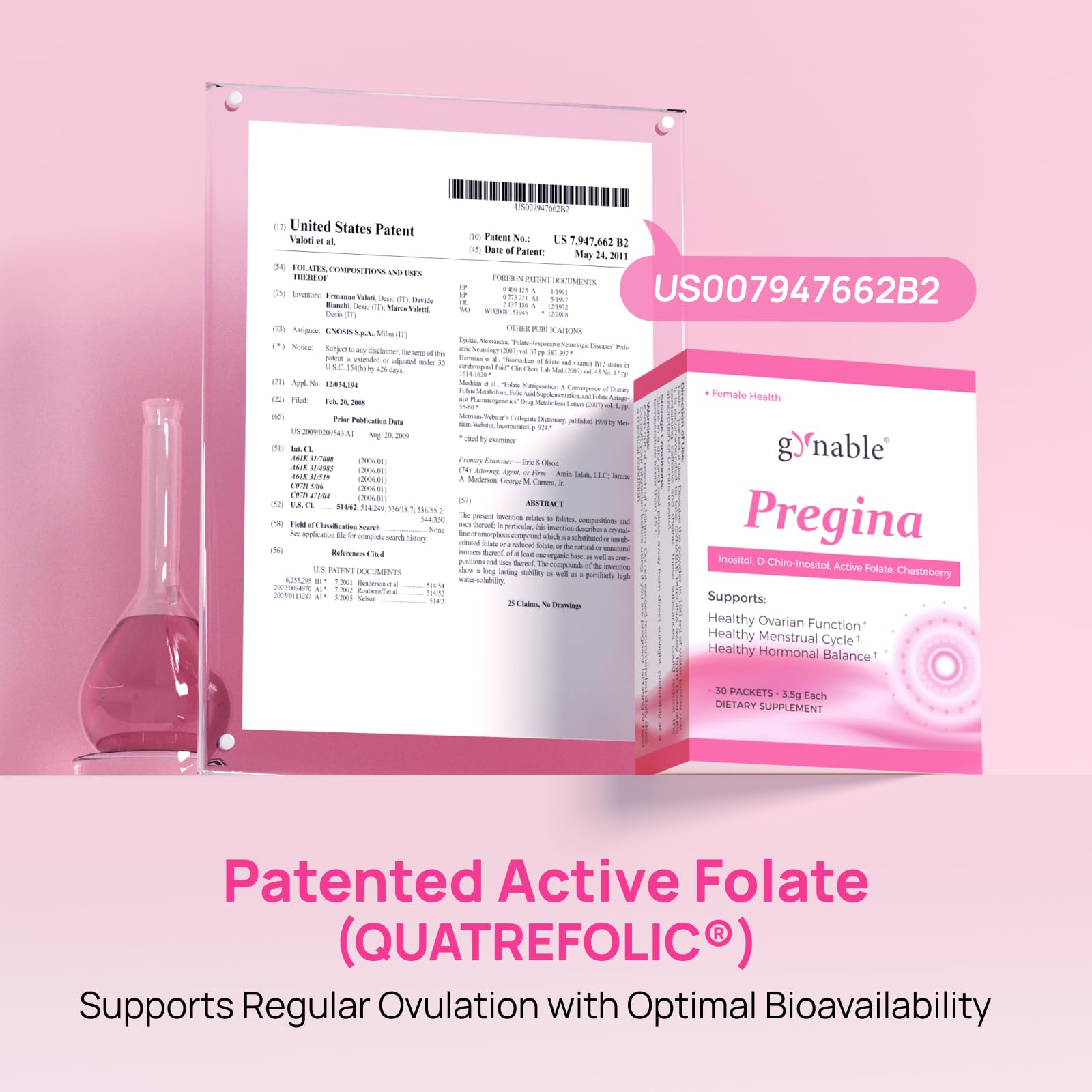 Vevoec Gynable Pregina graphic showing 125:1 inositol ratio