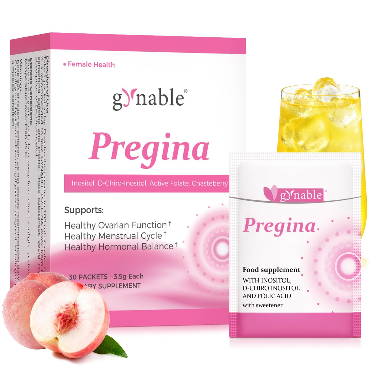 Vevoec Gynable Pregina bottle with label highlighting balance and hormonal support