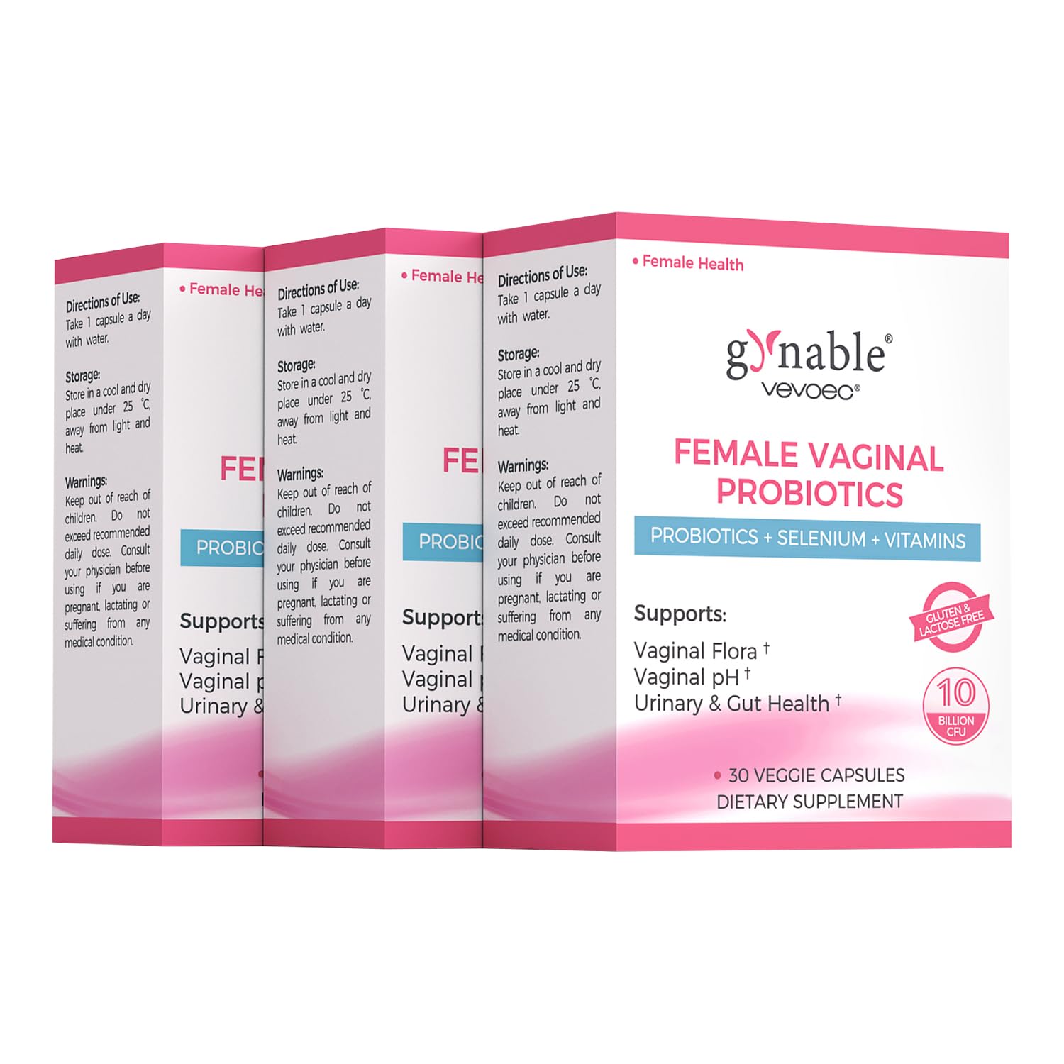 Vevoec Gynable vaginal probiotics bottle for daily balance and odor support