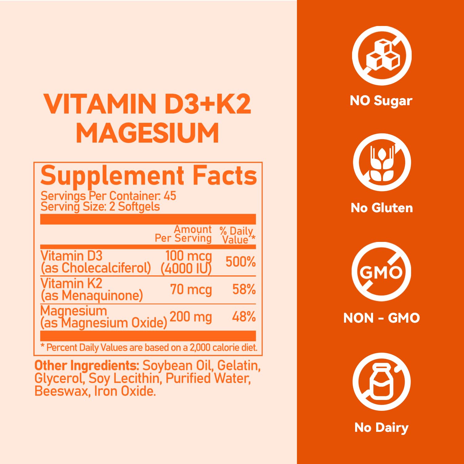 Vevoec D3 K2 softgels close-up showing dark capsules designed for light protection.