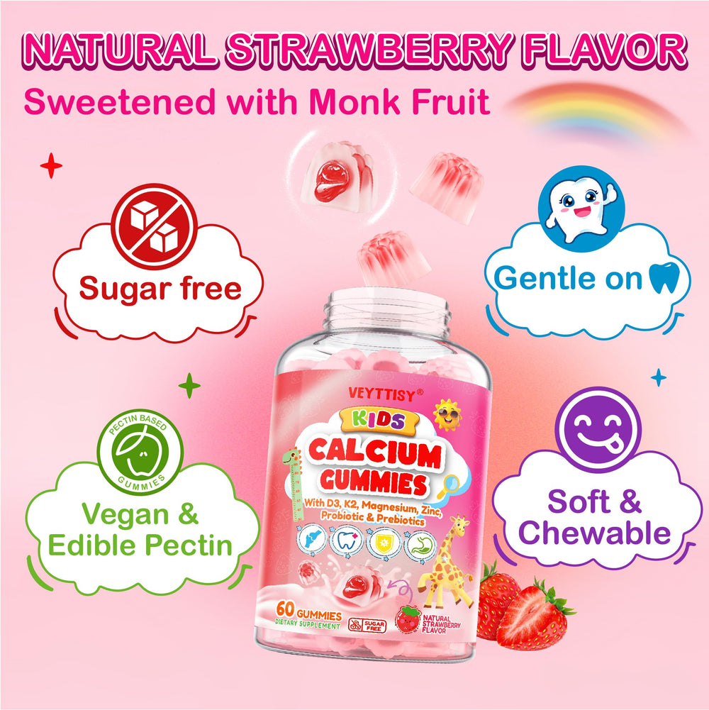 Veyttisy Kids Calcium Gummies natural sugar-free format with monk fruit sweetness